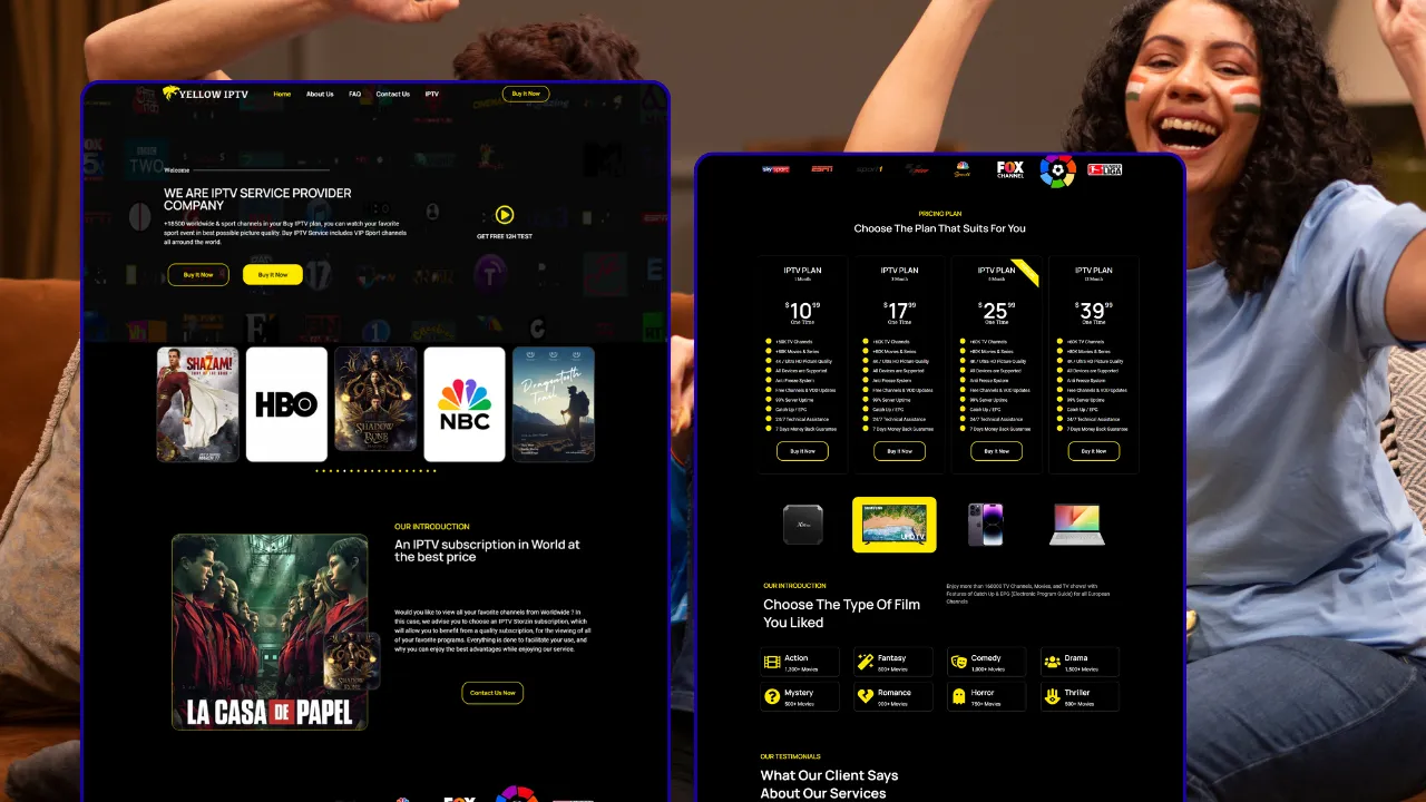 yellowstream elite wordpress iptv website template preview